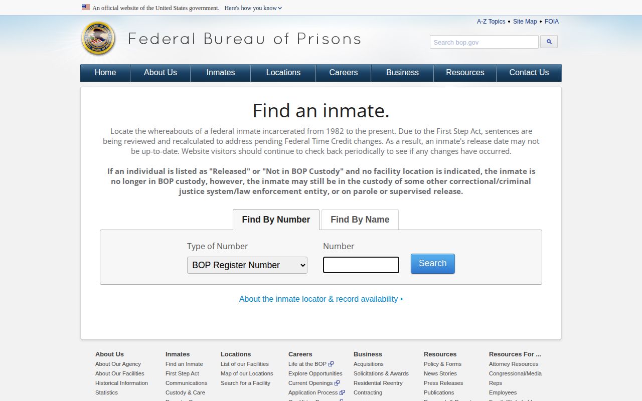 Federal BOP search for a Southampton County released inmate