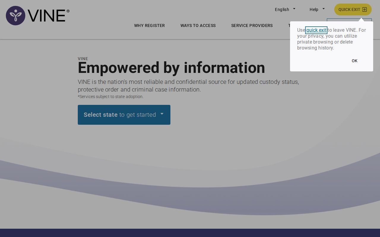 Southampton County VINELink inmate search and release notification screen